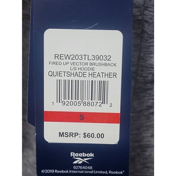 REEBOK Fired Up Vector Brushback Quietshade Heather Womens Hoodie Sz S NEW - Picture 7 of 15